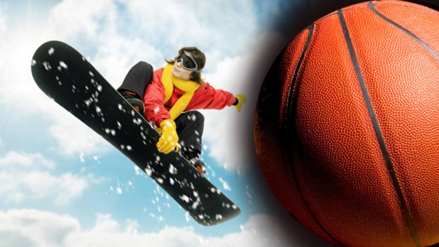 Dunken im Schnee – Snowboard-Basketball 